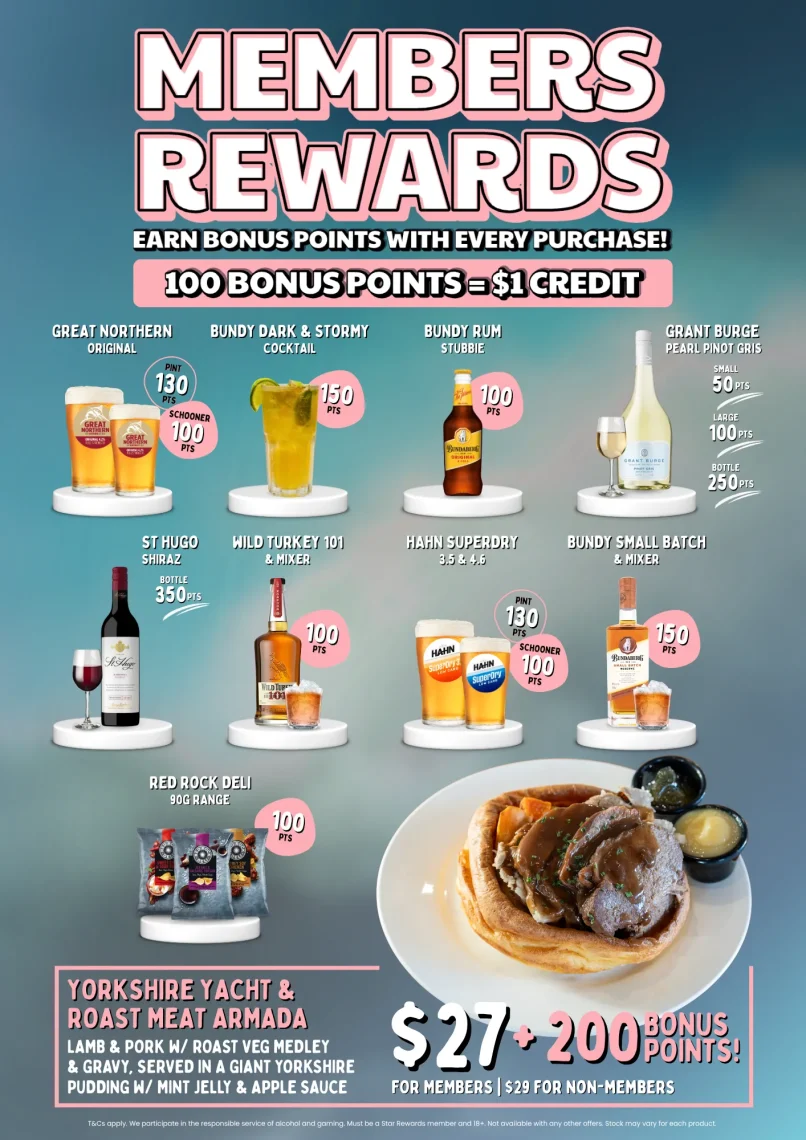 Gain bonus points on top drinks and meals through Members Rewards. Sign up and start earning points on rewards that you can spend, join today!